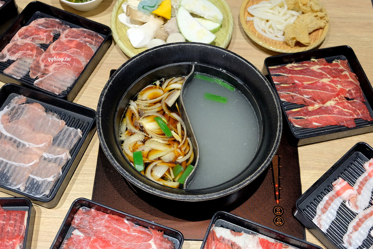 台中北屯︱牛比蔥壽喜燒吃到飽專門店．8種湯底可以選擇，還有9種肉品+蔬菜吧無限供應